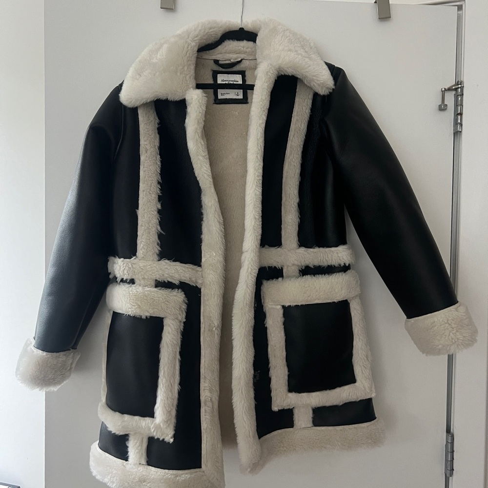 Abercrombie long leather and Sherpa jacket
